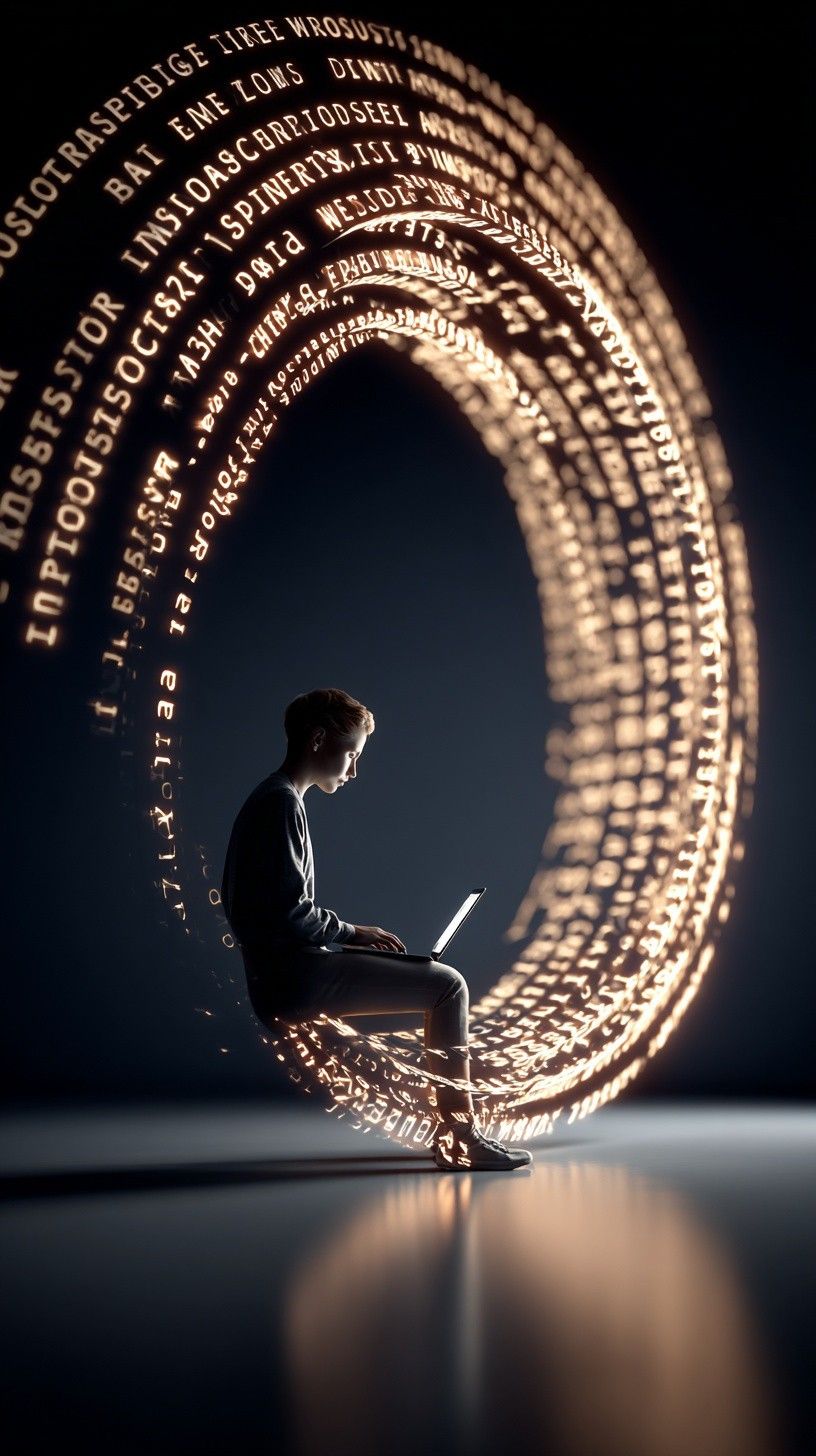 Person surrounded by a ring of data light, symbolizing neuroscience-driven digital ecosystems